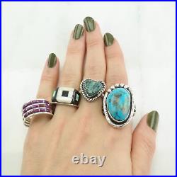 Vintage Native American Ring Large Turquoise Sterling Silver Size 9 1/2