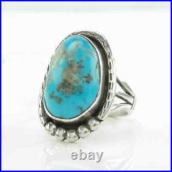 Vintage Native American Ring Large Turquoise Sterling Silver Size 9 1/2