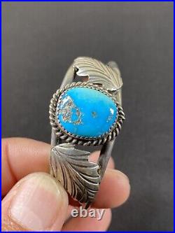 Vintage Native American Signed GT Sterling Silver Large Turquoise Cuff Bracelet