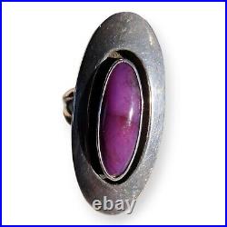 Vintage Native American Signed Sterling Silver Sugilite Long Statement Ring SZ 8