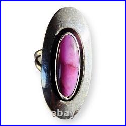 Vintage Native American Signed Sterling Silver Sugilite Long Statement Ring SZ 8