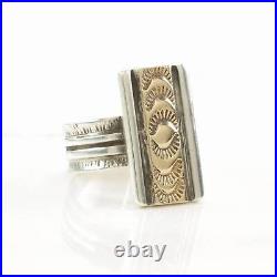 Vintage Native American Silver Ring 14K Gold Accent Stamped Sterling Size 7