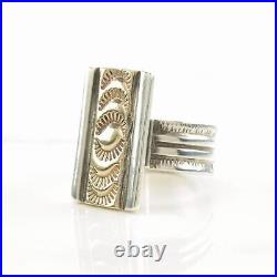 Vintage Native American Silver Ring 14K Gold Accent Stamped Sterling Size 7