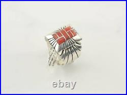 Vintage Native American Silver Ring Coral Sterling Red Size 11 3/4