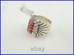 Vintage Native American Silver Ring Coral Sterling Red Size 11 3/4