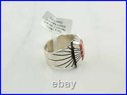 Vintage Native American Silver Ring Coral Sterling Red Size 11 3/4