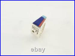 Vintage Native American Silver Ring Lapis Coral Opal Inlay Sterling Size 8 1/4