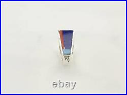 Vintage Native American Silver Ring Lapis Coral Opal Inlay Sterling Size 8 1/4