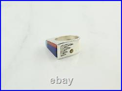 Vintage Native American Silver Ring Lapis Coral Opal Inlay Sterling Size 8 1/4