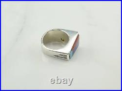 Vintage Native American Silver Ring Lapis Coral Opal Inlay Sterling Size 8 1/4