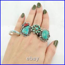 Vintage Native American Silver Ring Turquoise Cluster Sterling Size 6 1/2