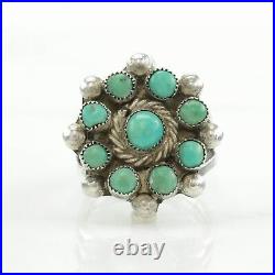 Vintage Native American Silver Ring Turquoise Cluster Sterling Size 6 1/2