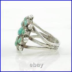 Vintage Native American Silver Ring Turquoise Cluster Sterling Size 6 1/2