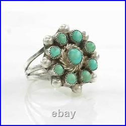 Vintage Native American Silver Ring Turquoise Cluster Sterling Size 6 1/2