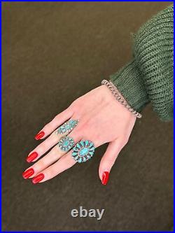 Vintage Native American Silver Ring Turquoise Cluster Sterling Size 9