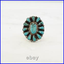 Vintage Native American Silver Ring Turquoise Cluster Sterling Size 9