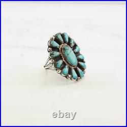 Vintage Native American Silver Ring Turquoise Cluster Sterling Size 9