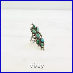 Vintage Native American Silver Ring Turquoise Cluster Zuni Sterling Size 5 1/2