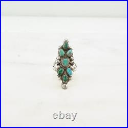 Vintage Native American Silver Ring Turquoise Cluster Zuni Sterling Size 5 1/2