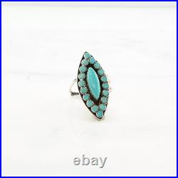 Vintage Native American Silver Ring Turquoise Cluster Zuni Sterling Size 8