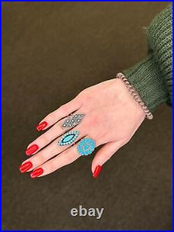 Vintage Native American Silver Ring Turquoise Cluster Zuni Sterling Size 8