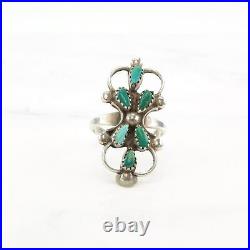 Vintage Native American Silver Ring Turquoise Cluster Zuni Sterling Size 8 1/2