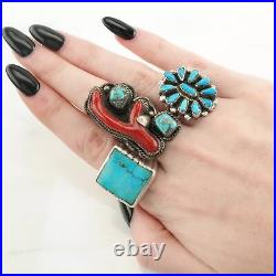 Vintage Native American Silver Ring Turquoise, Coral Sterling Blue, Red Size 7