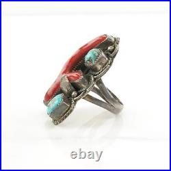 Vintage Native American Silver Ring Turquoise, Coral Sterling Blue, Red Size 7