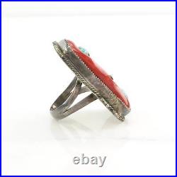 Vintage Native American Silver Ring Turquoise, Coral Sterling Blue, Red Size 7