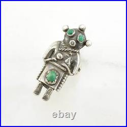 Vintage Native American Silver Ring Turquoise Kachina Sterling Green Size 6 3/4