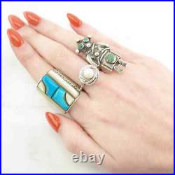 Vintage Native American Silver Ring Turquoise Kachina Sterling Green Size 6 3/4