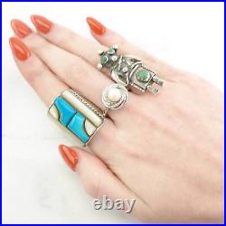 Vintage Native American Silver Ring Turquoise, MOP Inlay Sterling Size 9 1/2