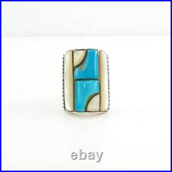 Vintage Native American Silver Ring Turquoise, MOP Inlay Sterling Size 9 1/2