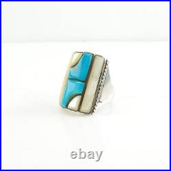 Vintage Native American Silver Ring Turquoise, MOP Inlay Sterling Size 9 1/2