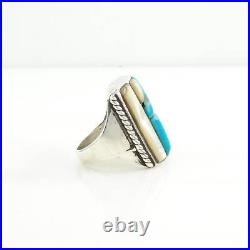 Vintage Native American Silver Ring Turquoise, MOP Inlay Sterling Size 9 1/2