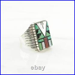 Vintage Native American Silver Ring Turquoise, Onyx Inlay Sterling Size 11 3/4