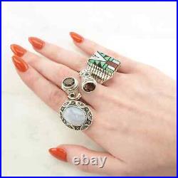 Vintage Native American Silver Ring Turquoise, Onyx Inlay Sterling Size 11 3/4