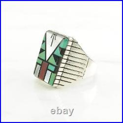 Vintage Native American Silver Ring Turquoise, Onyx Inlay Sterling Size 11 3/4