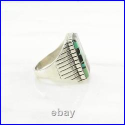 Vintage Native American Silver Ring Turquoise, Onyx Inlay Sterling Size 11 3/4