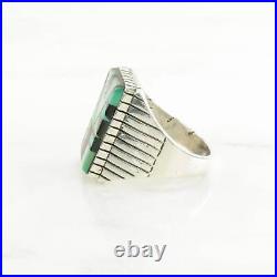 Vintage Native American Silver Ring Turquoise, Onyx Inlay Sterling Size 11 3/4