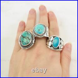 Vintage Native American Silver Ring Turquoise Sterling Size 12 1/4