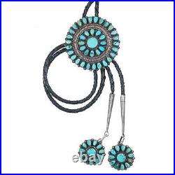 Vintage Native American Silver and turquoise cluster bolo tie