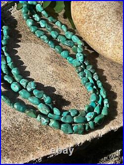 Vintage Native American Sterling Silver 3 Strand Turquoise Bead Necklace Jewelry