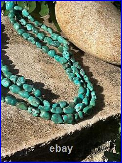 Vintage Native American Sterling Silver 3 Strand Turquoise Bead Necklace Jewelry