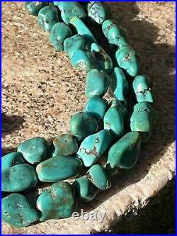 Vintage Native American Sterling Silver 3 Strand Turquoise Bead Necklace Jewelry