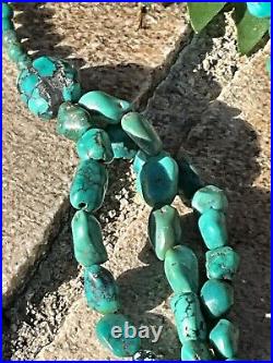 Vintage Native American Sterling Silver 3 Strand Turquoise Bead Necklace Jewelry