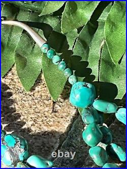 Vintage Native American Sterling Silver 3 Strand Turquoise Bead Necklace Jewelry