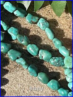 Vintage Native American Sterling Silver 3 Strand Turquoise Bead Necklace Jewelry