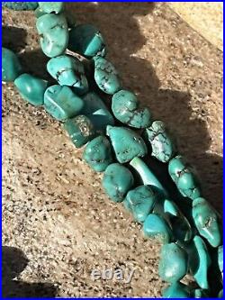 Vintage Native American Sterling Silver 3 Strand Turquoise Bead Necklace Jewelry