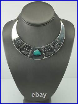 Vintage Native American Sterling Silver Blue Turquoise Overlay Necklace